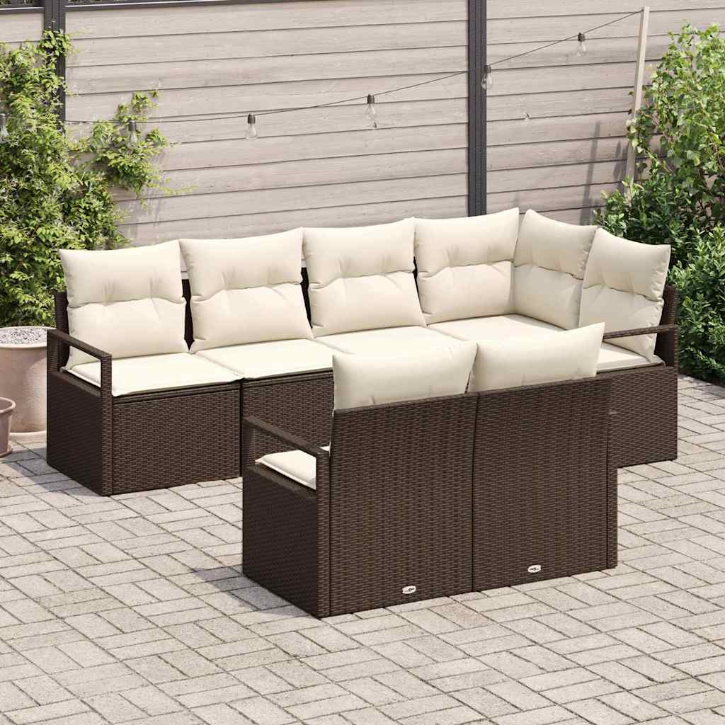 Set Divano da Giardino 7 pcs Marrone e bianco polyrattan | homemem39