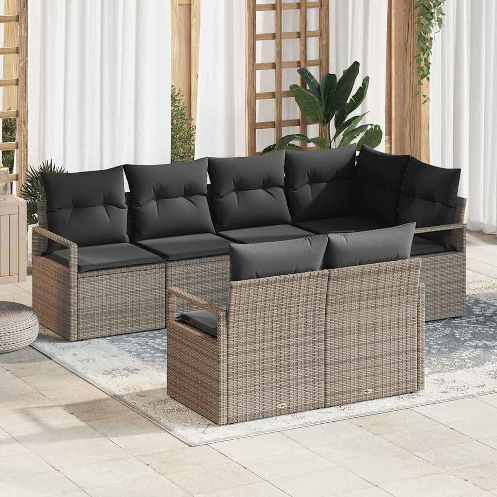 Set Divano da Giardino con cuscino 7 pcs Grigio polyrattan | homemem39