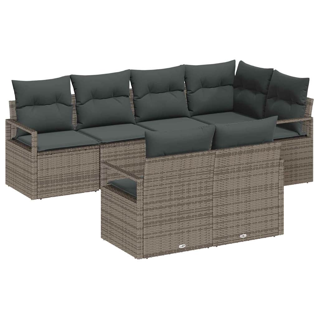 Set Divano da Giardino con cuscino 7 pcs Grigio polyrattan | homemem39