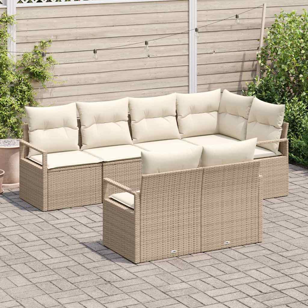 Set Divano da Giardino 7 pcs Beige e Bianco polyrattan | homemem39