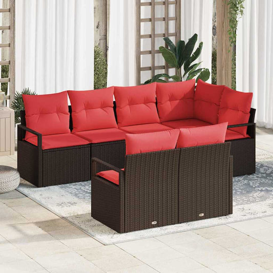Set Divano da Giardino 7 pcs Marrone e Rosso polyrattan | homemem39