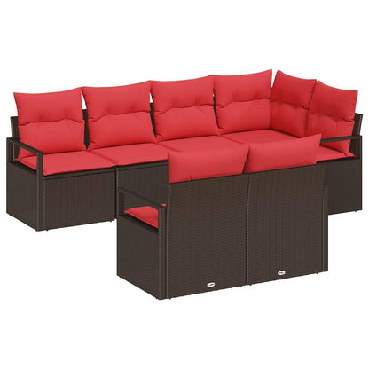 Set Divano da Giardino 7 pz Marrone e Rosso polyrattan