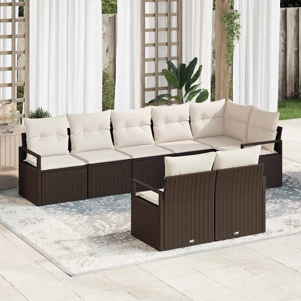Set Divano da Giardino 8 pcs Marrone e bianco polyrattan | homemem39
