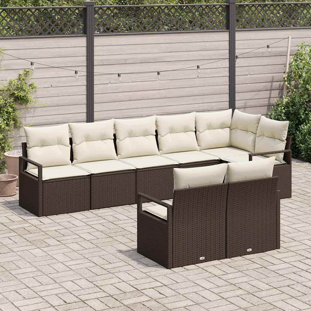 Set Divano da Giardino 8 pcs Marrone e bianco polyrattan | homemem39