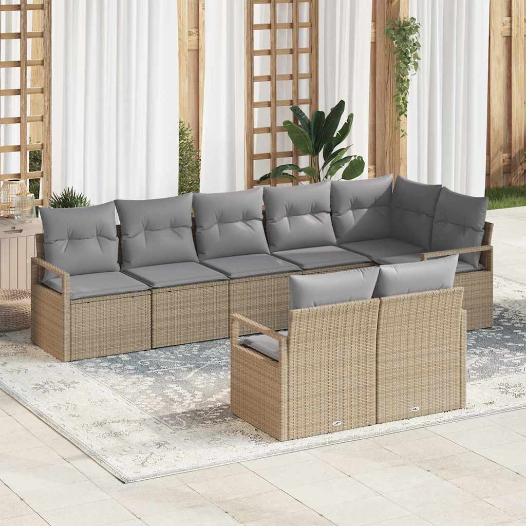 Set Divano da Giardino 8 pcs Beige e Grigio Chiaro polyrattan
