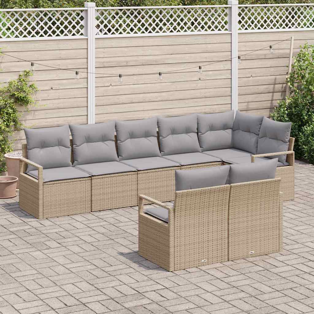 Set Divano da Giardino 8 pcs Beige e Grigio Chiaro polyrattan