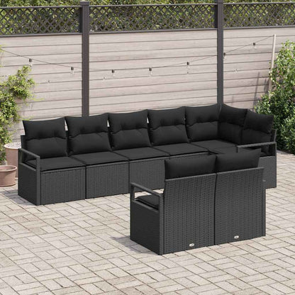 Set Divano da Giardino 8 pz Nero polyrattan