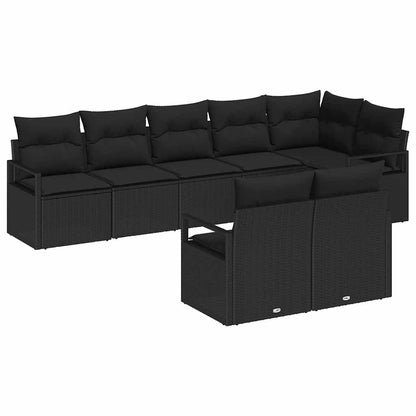 Set Divano da Giardino 8 pz Nero polyrattan