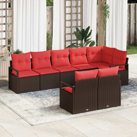 Set Divano da Giardino 8 pz Marrone e Rosso polyrattan