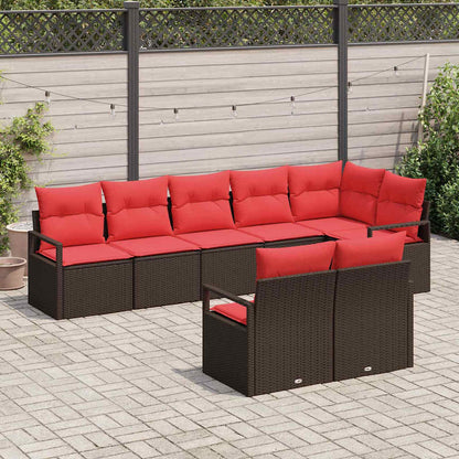 Set Divano da Giardino 8 pz Marrone e Rosso polyrattan