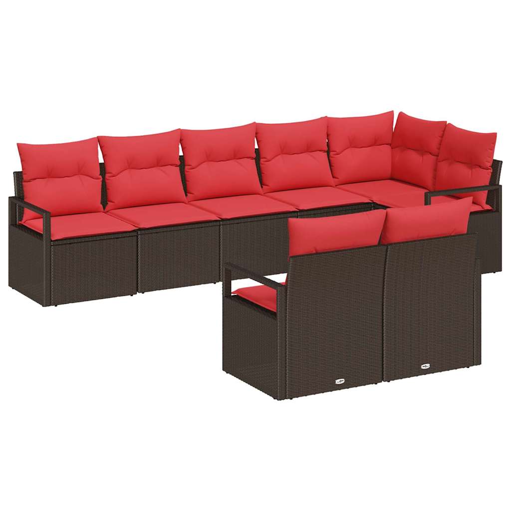 Set Divano da Giardino 8 pz Marrone e Rosso polyrattan