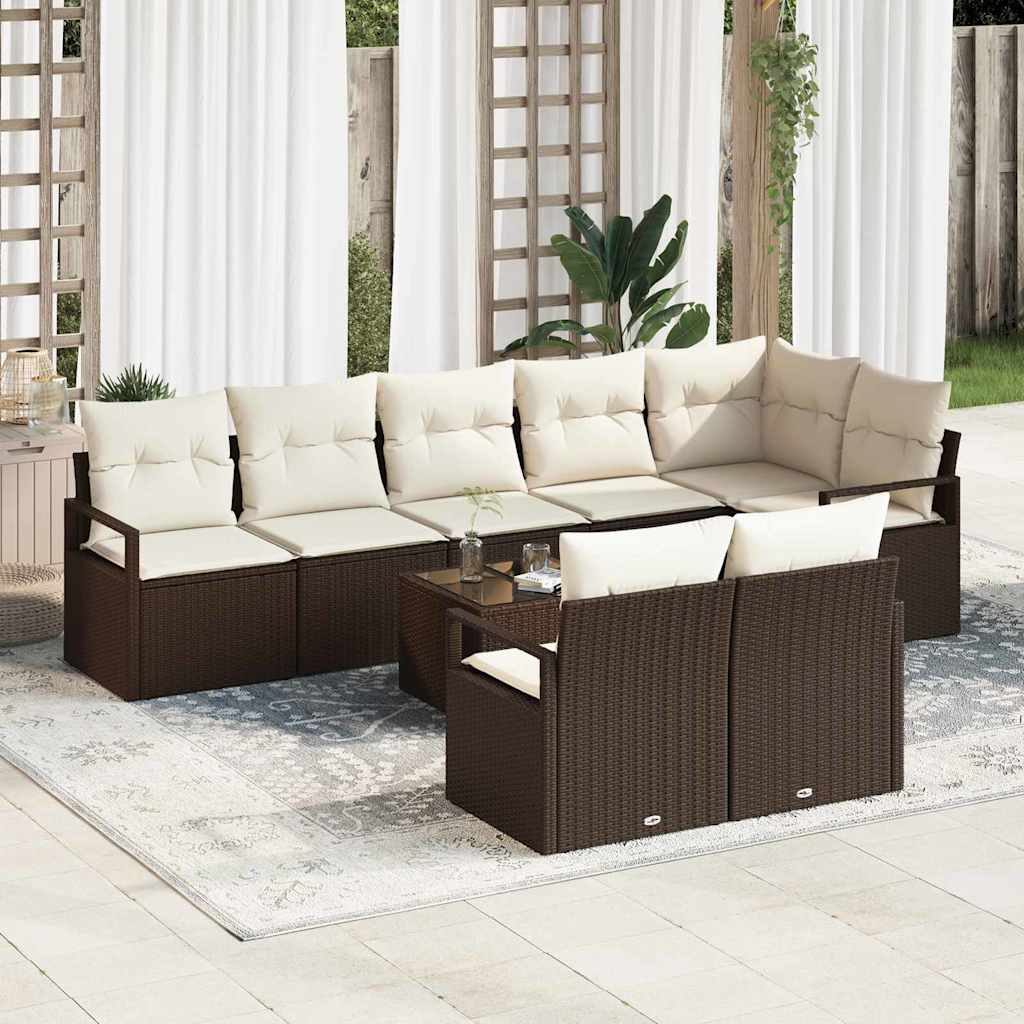 Set Divano da Giardino 9 pcs Marrone e Crema polyrattan | homemem39
