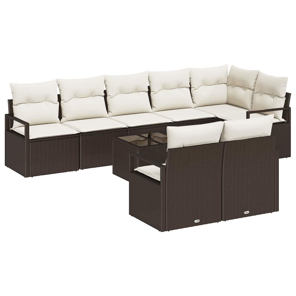 Set Divano da Giardino 9 pcs Marrone e Crema polyrattan | homemem39