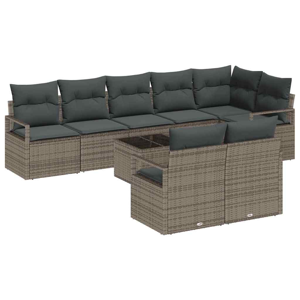 Set Divano da Giardino 9 pcs Grigio chiaro polyrattan