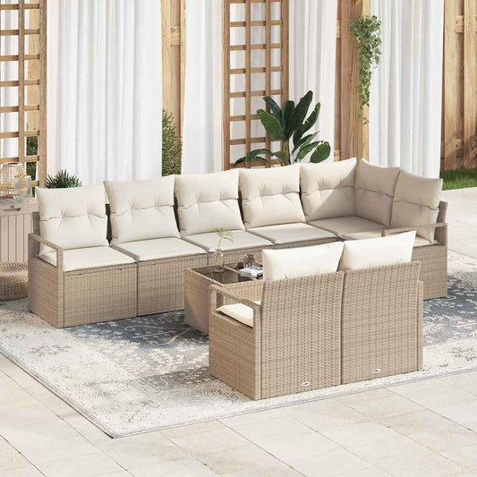 Set Divano da Giardino 9 pcs Beige e Crema polyrattan