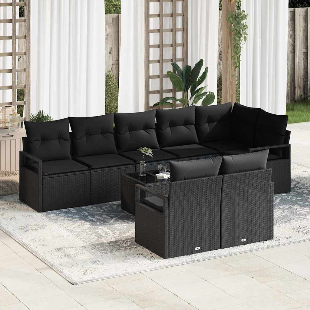 Set Divano da Giardino 9 pz Nero polyrattan