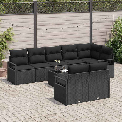 Set Divano da Giardino 9 pz Nero polyrattan
