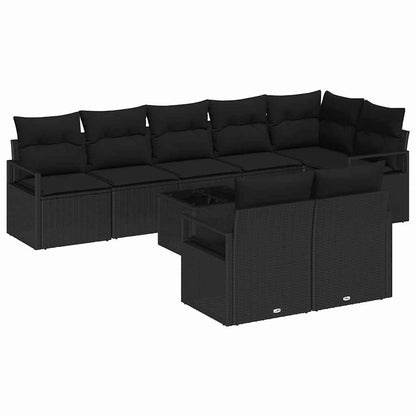 Set Divano da Giardino 9 pz Nero polyrattan