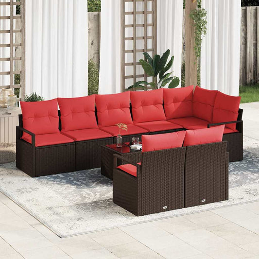 Set Divano da Giardino 9 pcs Marrone e Rosso polyrattan | homemem39