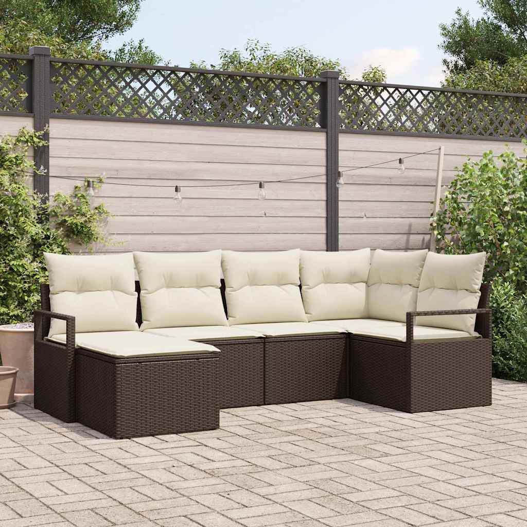 Set di divani con cuscino 6 pcs Marrone e Crema polyrattan | homemem39