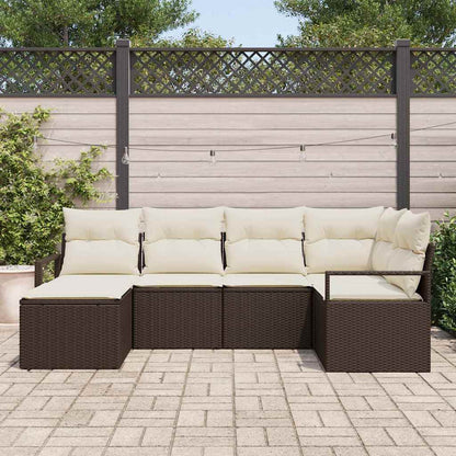 Set di divani con cuscino 6 pcs Marrone e Crema polyrattan | homemem39