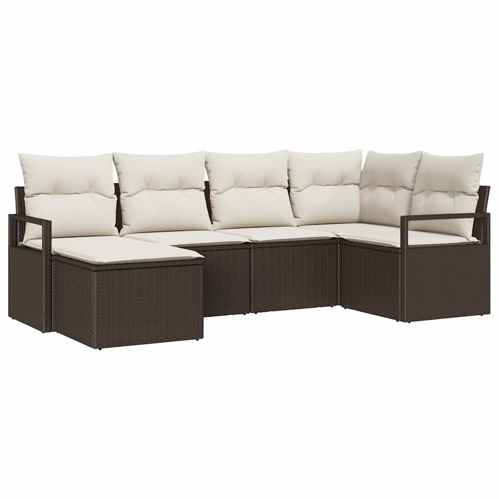Set di divani con cuscino 6 pcs Marrone e Crema polyrattan | homemem39