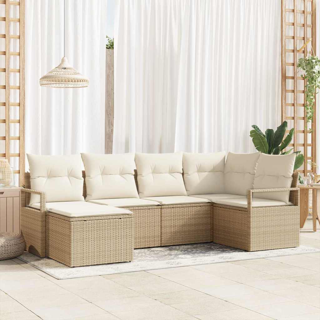 Set di divani con cuscino 6 pcs Beige e Crema polyrattan | homemem39