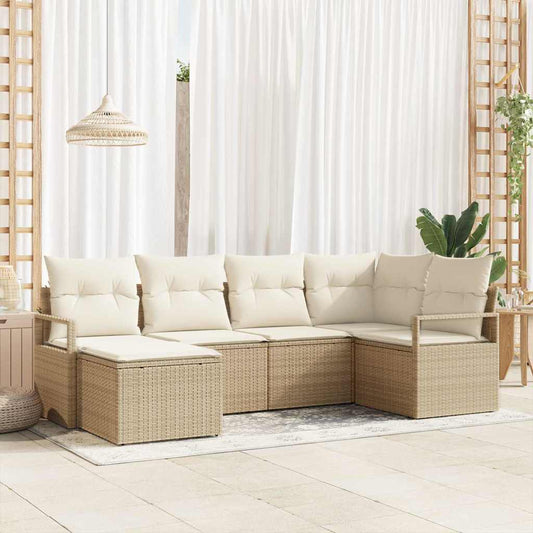 Set di divani con cuscino 6 pcs Beige e Crema polyrattan