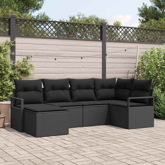 Set di divani con cuscino 6 pcs Nero polyrattan