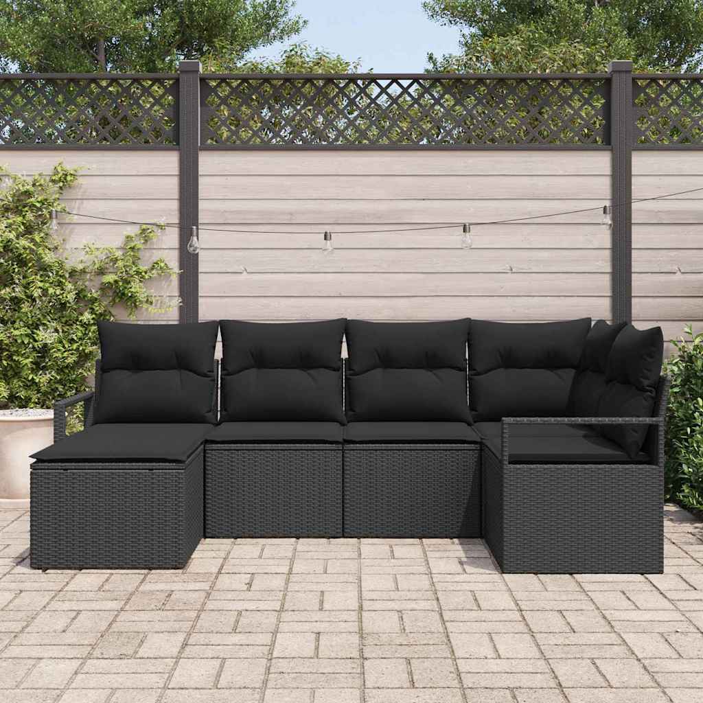 Set di divani con cuscino 6 pcs Nero polyrattan | homemem39