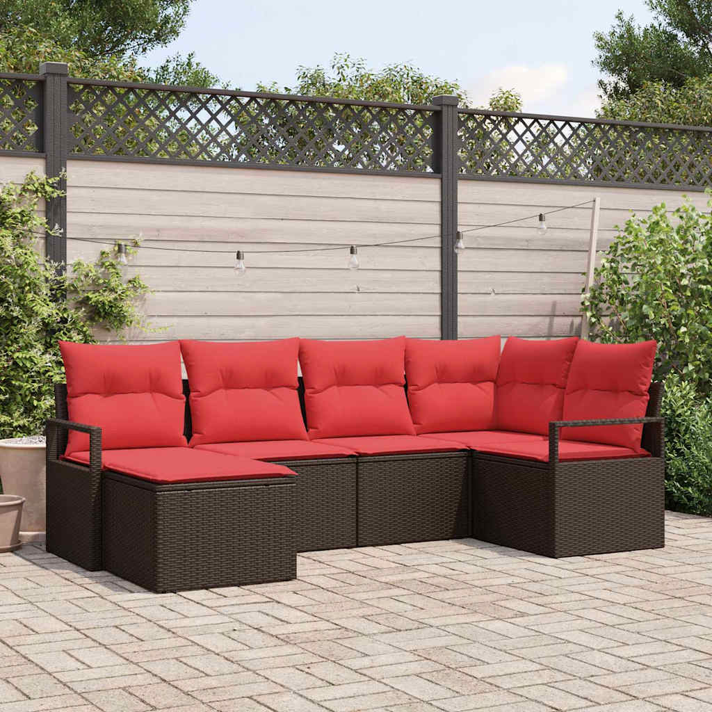 Set di divani 6 pz Marrone e Rosso polyrattan