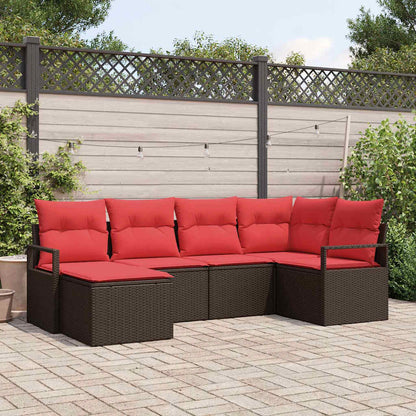 Set di divani 6 pz Marrone e Rosso polyrattan