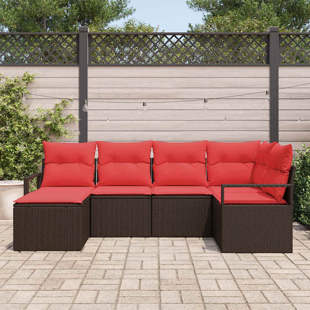 Set di divani 6 pz Marrone e Rosso polyrattan