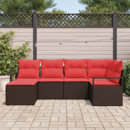 Set di divani 6 pz Marrone e Rosso polyrattan