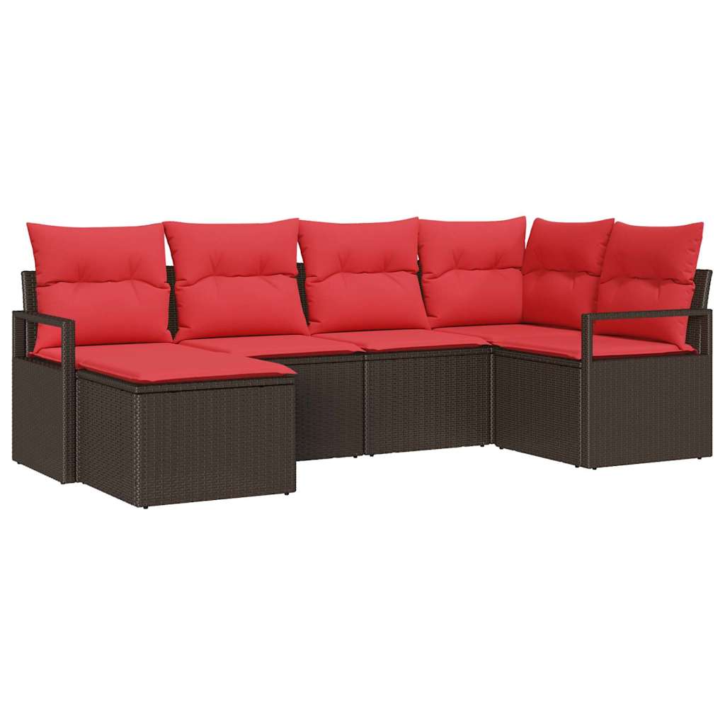 Set di divani 6 pz Marrone e Rosso polyrattan