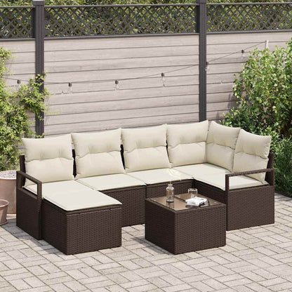 Set di divani con cuscino 7 pcs Marrone e Crema polyrattan | homemem39