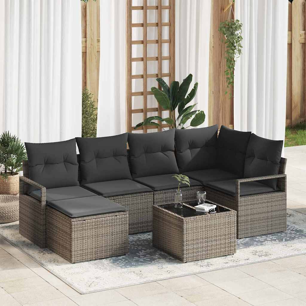 Set di divani 7 pz Grigio chiaro polyrattan