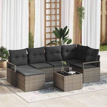 Set di divani 7 pz Grigio chiaro polyrattan