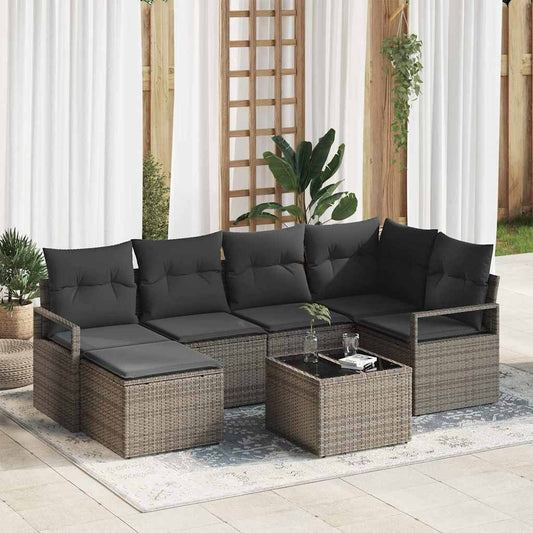 Set di divani con cuscino 7 pcs Grigio chiaro polyrattan