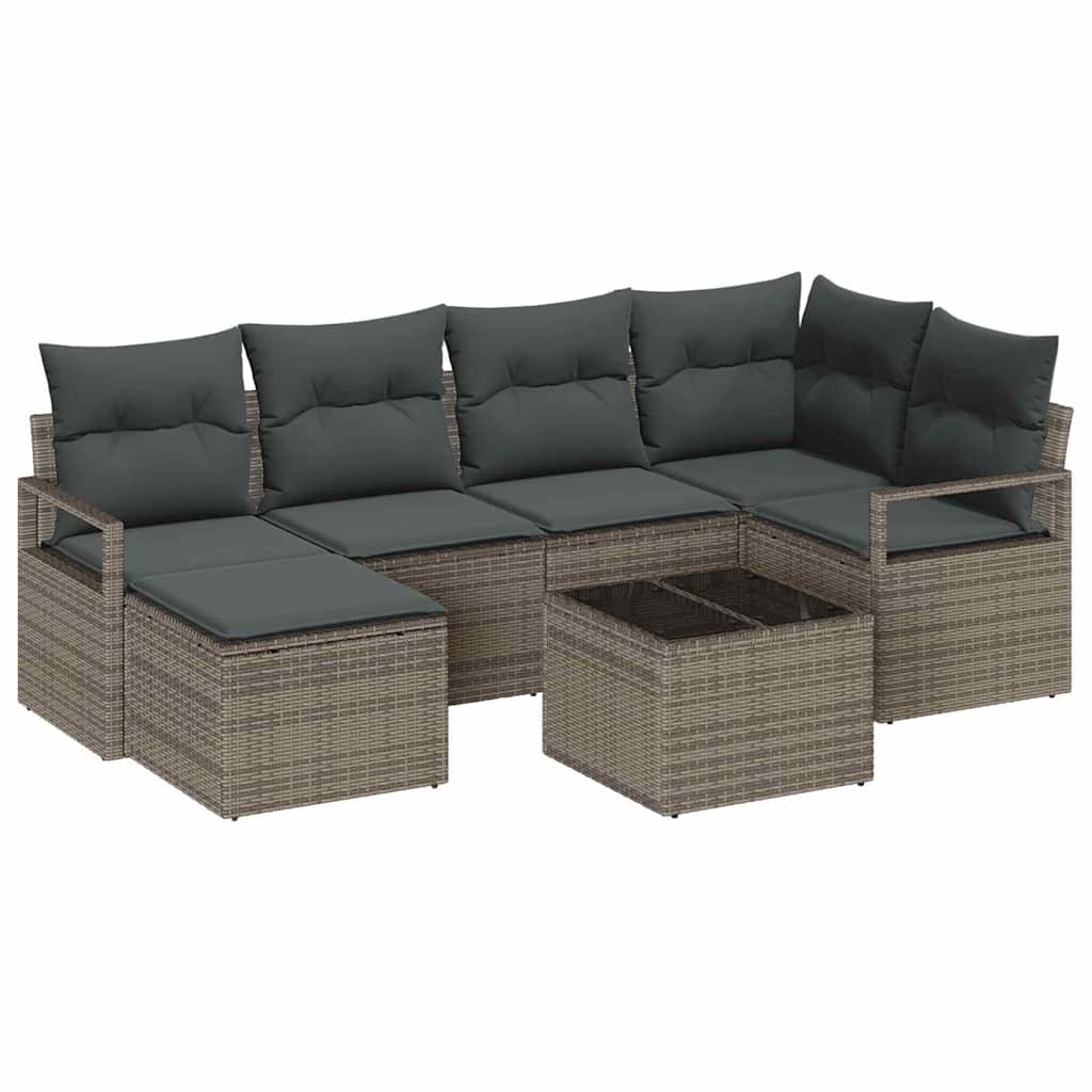 Set di divani 7 pz Grigio chiaro polyrattan