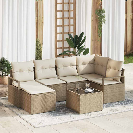 Set di divani con cuscino 7 pcs Beige e Crema polyrattan
