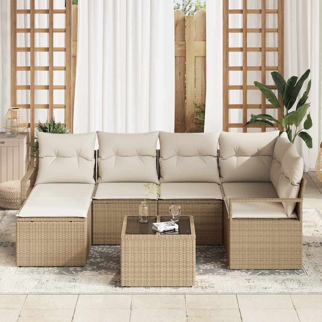 Set di divani 7 pz Beige e Crema polyrattan