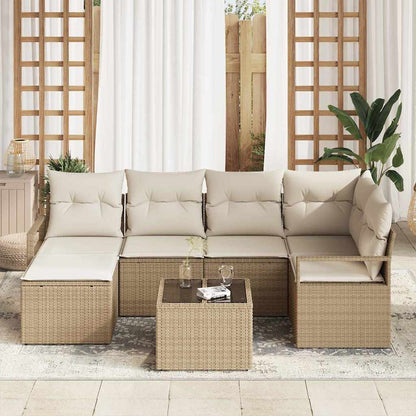Set di divani 7 pz Beige e Crema polyrattan