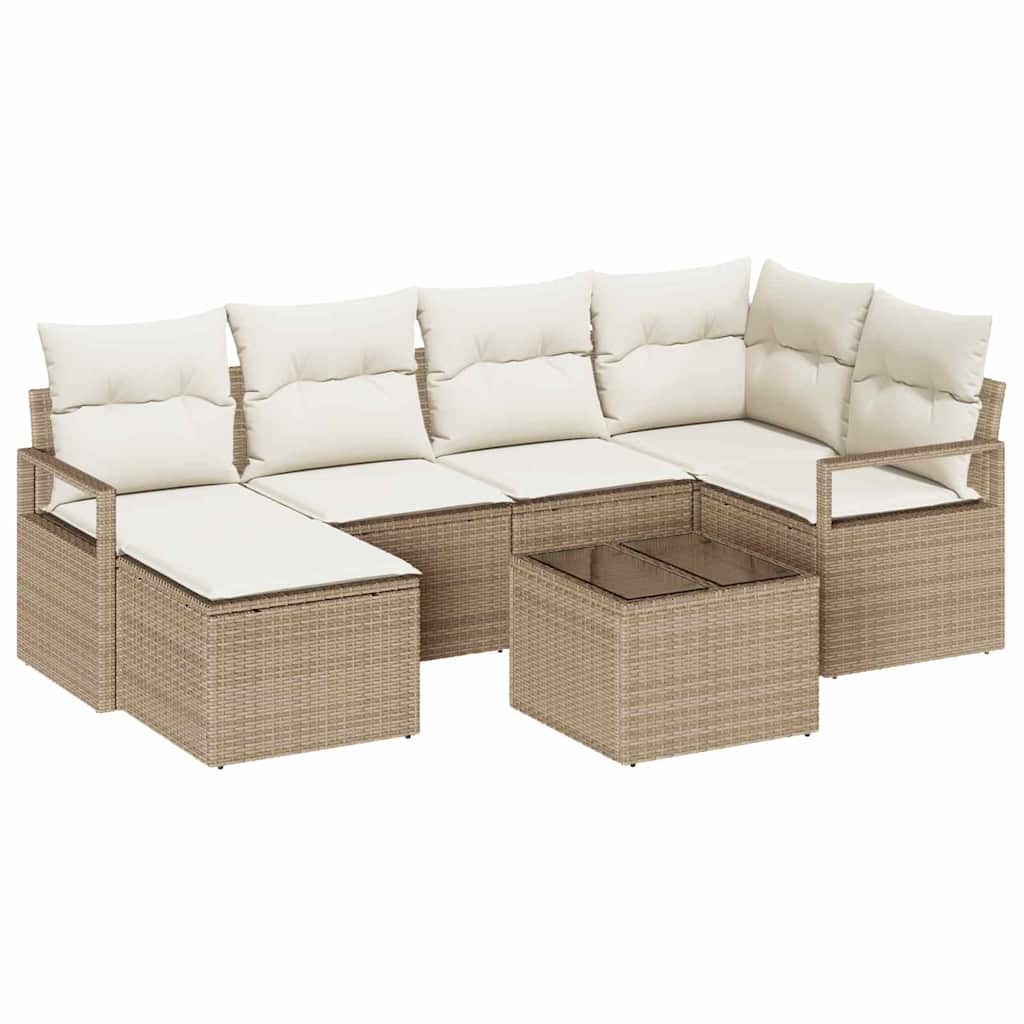 Set di divani 7 pz Beige e Crema polyrattan