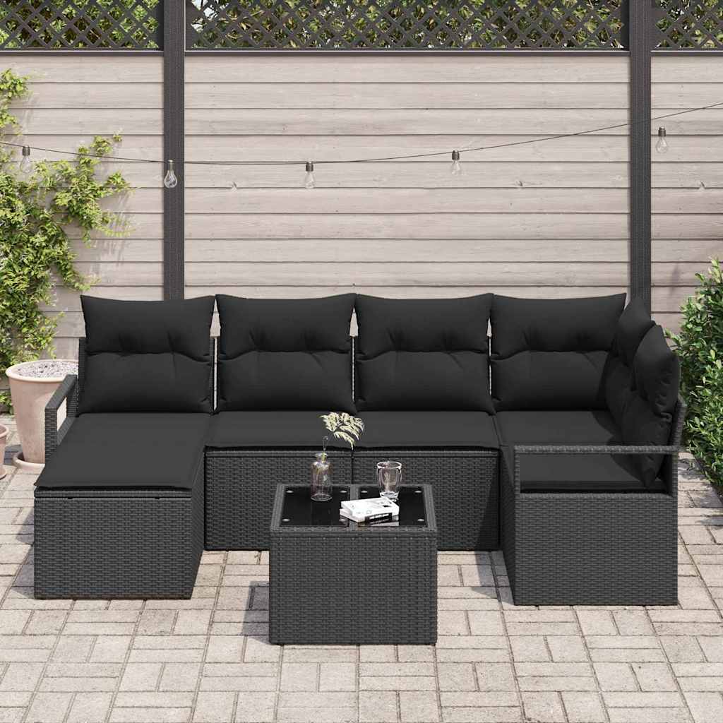 Set di divani con cuscino 7 pcs Nero polyrattan | homemem39