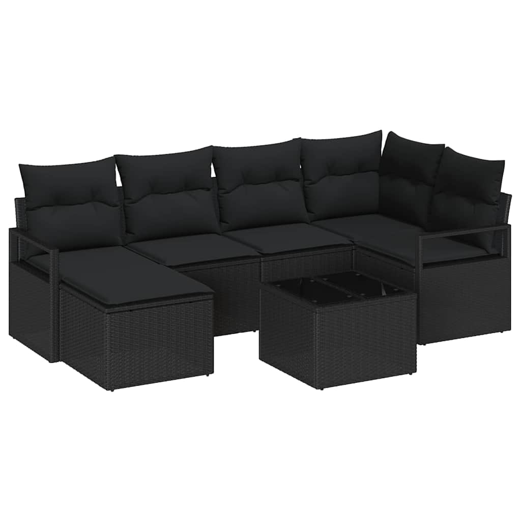 Set di divani con cuscino 7 pcs Nero polyrattan | homemem39