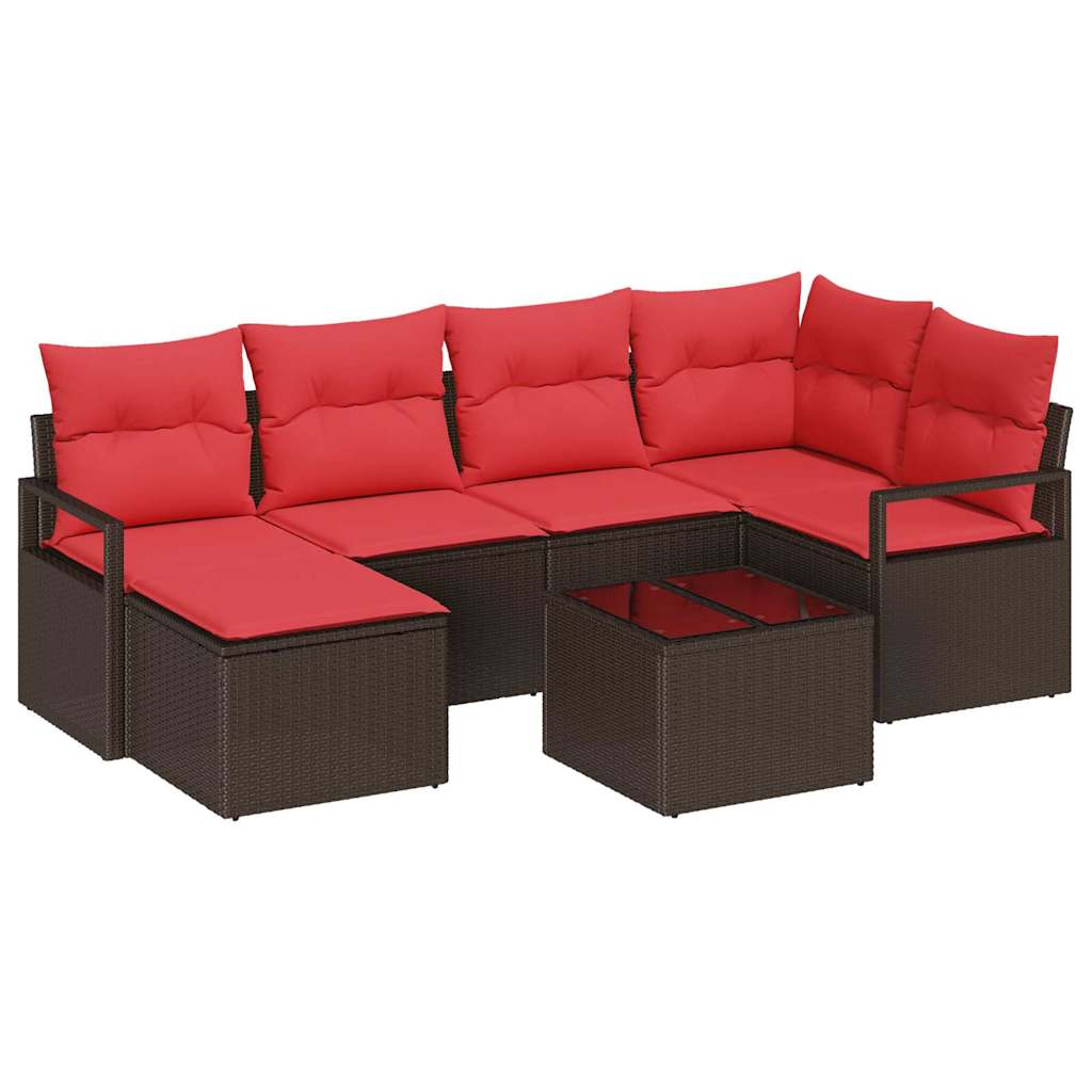 Set di divani 7 pz Marrone e Rosso polyrattan