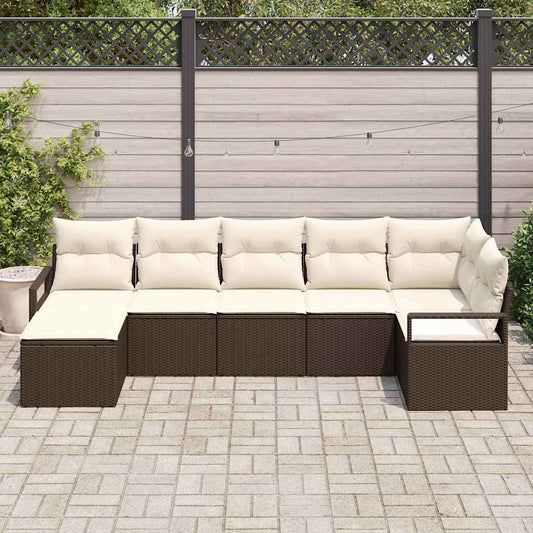 Set di divani con cuscino 7 pcs Marrone e Crema polyrattan