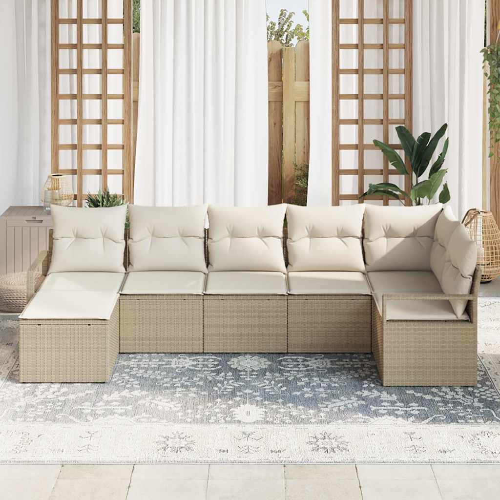 Set di divani con cuscino 7 pcs Beige e Crema polyrattan | homemem39