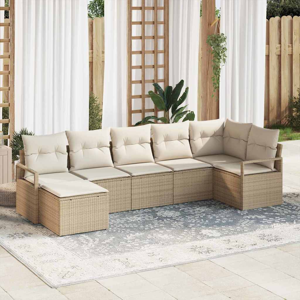 Set di divani con cuscino 7 pcs Beige e Crema polyrattan | homemem39